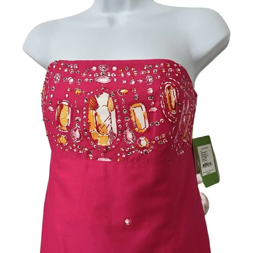 Lilly Pulitzer Fools Jewels Bowen Strapless Mini Dress Size 4 Hot Pink NEW‎ - Picture 2 of 10